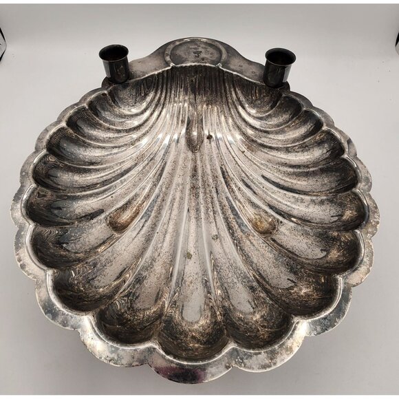 Vintage Silver-Plated Eales Scalloped Shell Footed Bowl Candle Holder Holiday - Picture 1 of 7